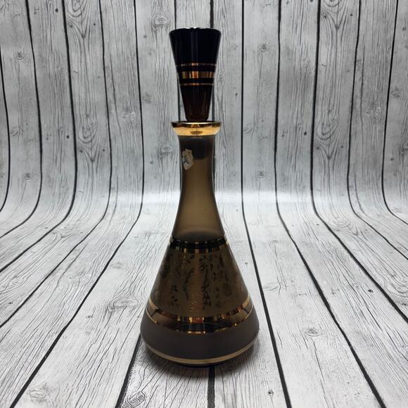 Vintage Genie Style Czech Bohemia Bottle Decanter w/Stopper 14” HEAVY Gold - Picture 1 of 8